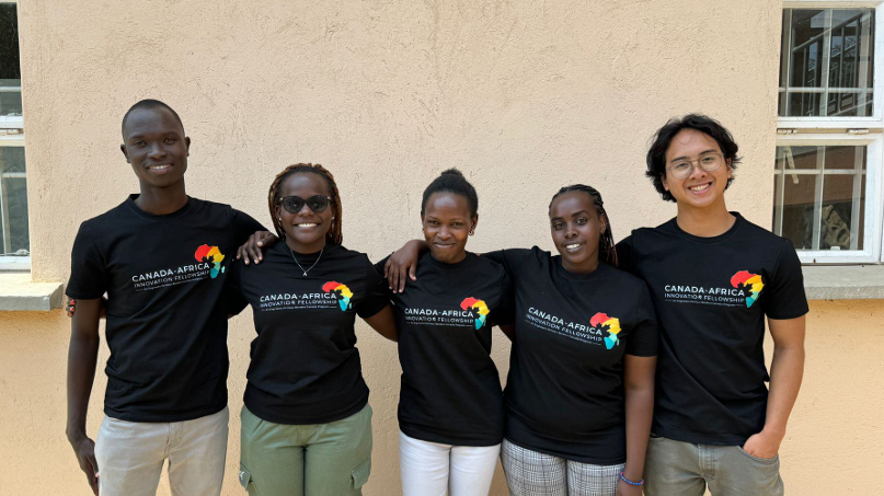 Enyana Health team members wearing Canada-Africa Innovation Fellowship shirts
